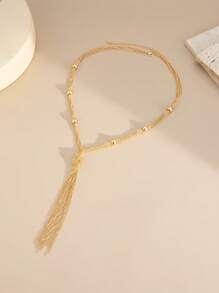 1pc Elegant Chain-Woven Tassel Necklace, Luxury Fashion Wedding Party Women & Couples Versatile Long Necklace Gift