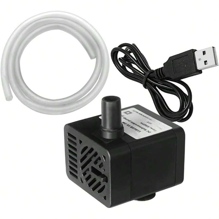 50 GPH Mini Submersible Pump, USB Powered By Small Fountain Pump (5V 200L/H) Water Pump With 1M Tubing And Flow Adjustment Function Small Fountain Pump For Water Feature, Aquariums, Fish Tank, Tabletop Fountain, Pet Fountain, Indoor Or Outdoor Pond Fountain