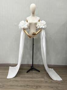 1pc White Satin Puff Sleeve Bride Decorative Sleeve Cover + Detachable Long 125cm Train Autumn Accessories - Multicolor - View 13