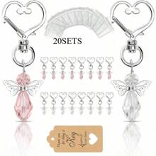 20 Stücke Engel Schlüsselanhänger, Engelsflügel Anhänger Schlüsselanhänger mit Danke-Anhängern und Ziehbandsäckchen aus Organza, Hochzeits-Party-Gastgeschenke, Tauf-Geschenke