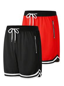 2 STÜCKE, Herrenshorts, Herrenshorts, Lässig, Trainingsshorts, Jersey-Herren, Reißverschluss-Tasche, Sportkleidung Herren, Athletikshorts, Fitnessshorts, Kordelzug-Taille, Basketballshorts, elastisch leichte Jogginghose, perfekt für Basketball, Baseball, Workout, Laufen, Training, Fitness, Outdoor, Vatertagsgeschenk
