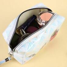 Bolsa organizadora de maquillaje con lentejuelas brillantes impresas, bolsa de aseo de viaje portátil de gran capacidad, bolso de mano octogonal para volver a la escuela