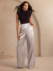 Excellent Plain Satin Simple Daily Straight High-Waisted Pants, Spring For Women, Summer, Casual, Modest, Office, Business Casual, Work Women, Brunch For Women, Club