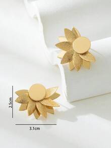 1 对优雅不对称花卉耳钉，金色，度假主题，适合女士 - 金黃色 - 查看 5