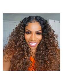 26" Long 150% Density Transparent Lace Front Wigs Human Hair Wet Water Wave Pre Plucked, Pre-Plucked Dark Brown Ombre With Lace Area 13x4 Soft 26Inch Ombre Brown Preplucked Kinky Curly Lace Front Wig Long 150Density For Women Baby Hair Glueless Daily 1pc Elegant Kinky Curly Lace Front Wig - Halloween,Costume Party ,Party Dress Up,Trick-Or-Treat Unisex Daily Wear For All People