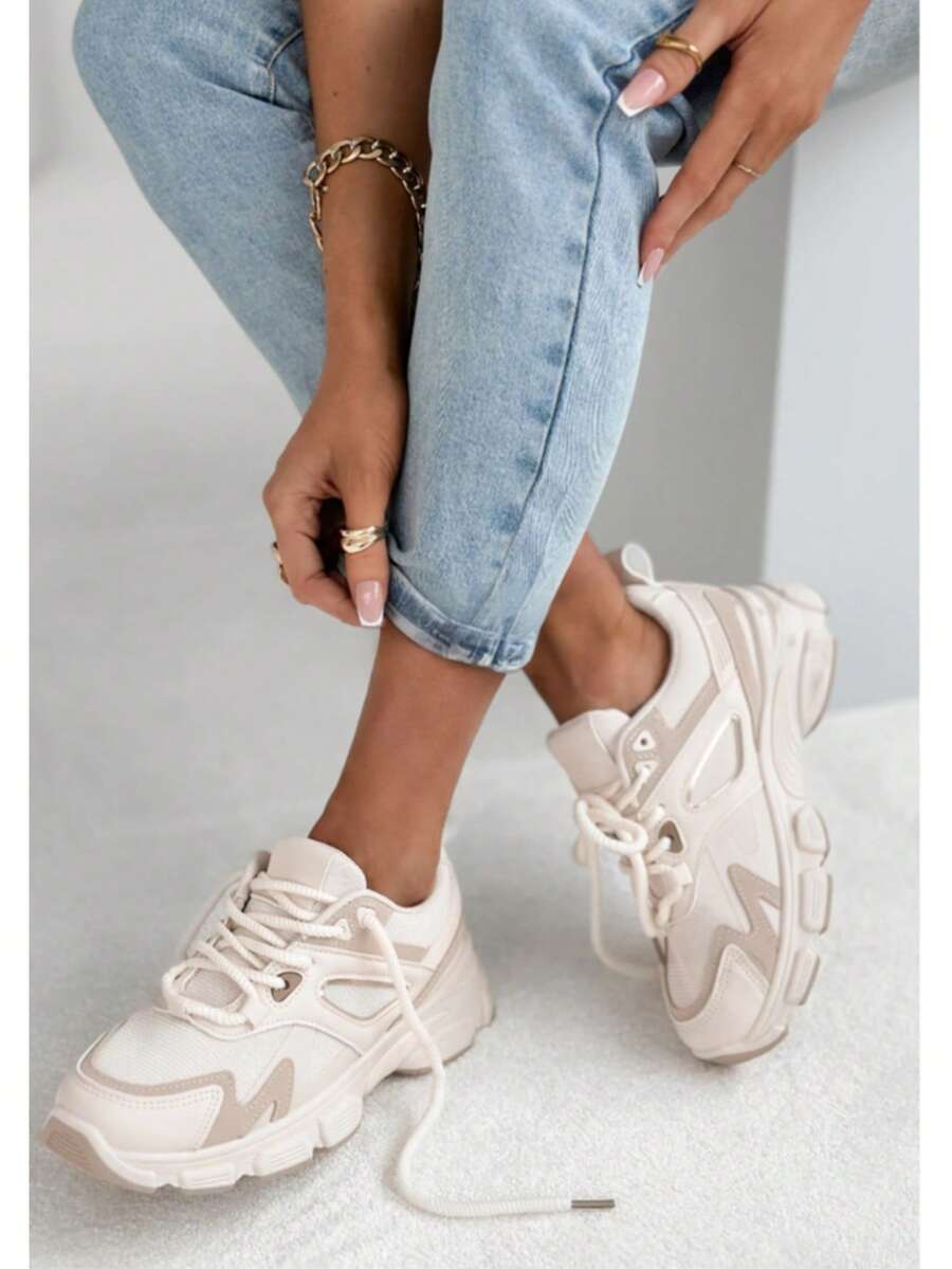 Fashionable Versatile Casual Breathable Thick-Soled Sneakers - Beige - View 1