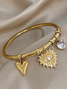 1pc/2pcs Vintage Evil Eyes Heart Bracelet Simple Thin Bracelet For Women Rhinestone Pendant Stainless Steel Bracelet For Christmas Birthday Daily Party Jewelry