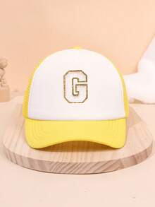 1PC Yellow Mesh Boys And Girls 26 Letter Trucker Hat For Outdoor Fun And Play Sun Protection For Boys And Girls Back To School Daily Wear, Holiday Gift - Yellow - View 58