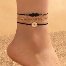 1-4pcs Simple Golden Decor Anklet Suitable For Daily Wear And Beach Vacation For Summer Vacation Travel Beach Party,Gold Jewelry
