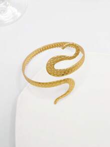 1 peça de braçadeira feminina personalizada estilo europeu e americano com cabeça de cobra, pulseira de metal ajustável e exagerada, aberta e envolta em cobra