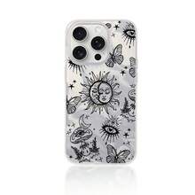 1pc Sun, Moon, Face Expression Design Phone Case, Asymmetrical Wave Pattern, Distressed Vintage Look, Compatible With Apple, Compatible With OPPO, Compatible With VIVO, Compatible With Honor, Compatible With Redmi, Transsion Phones Waterproof Shockproof Anti-Fall Scratch Resistant - Multicolor - View 2