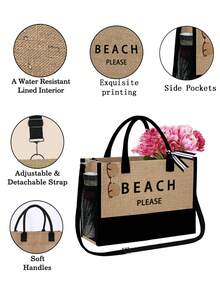 Women's Beach Tote Bag, Canvas Beach Bag, Suitable For Weddings, Birthdays, Holidays, And Other Occasions, Great Gift For Women, Mothers, Teachers, Friends, Bridesmaids, Students, Back To School Season, Large Capacity, Travel Tote, Ideal For Holidays And Short Trips, Personalized Birthday Gift, Comes With Scarf - Khaki - View 12