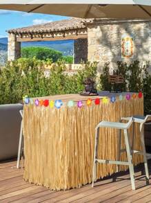 1pc Hawaiian Party Grass Table Skirt Luau Party Tropical Decoration Table Skirt, For Hawaii Themed Summer Beach Birthday Wedding Decor, Camping, Wedding Decor, Outdoor Decor