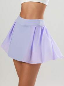 VUTRU 女士网眼拼布百褶裙防闪烁二合一网球裙，适合慢跑 - 紫色 - 查看 4