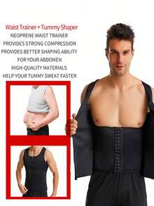 1pc Men Sauna Sweat Vest Compression Shirt, Chloroprene Rubber Tight Undershirt, Waist Trainer, Zipper Back Sports Tank Top, Slimming Compression Vest For Men Exercise Waist Belt Suitable For Workout Home Sports And Walk Waist Trimmer And Exercise Waist Belt