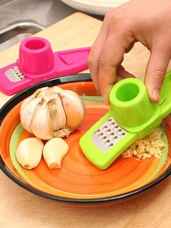 1-2pcs Manual Garlic Chopper - Stainless Steel Curved Blade, Durable Plastic, Multi-Functional Meat Grinder, Vegetable Slicer, Nut Crusher, Kitchen Appliance Accessory