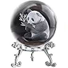 1pc 60mm Glass Laser Engraved Panda Ball With Stand, Crystal Cute Panda Collectible Figurine, Tabletop Centerpiece Decor, Paperweight, Home Panda Gift