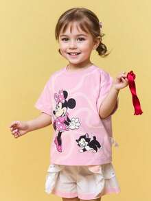 Balabala Camiseta de niña bebé de Disney, de manga corta, ligera y fresca - rosa con estampado de dibujos animados lindos - uso cómodo para el día a día para niña bebé