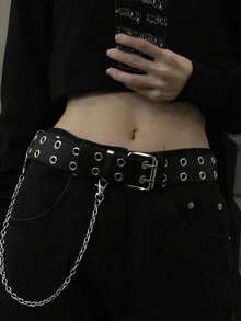 1pc/2pcs Punk Style Waist Belt, Fashion Chain Decorated Jeans Belt With Grommet, Suitable For Casual Daily Wear, Unisex - Multicolor - View 3