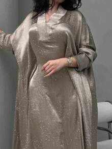 Neue Mittlere Osten Mode Abaya für Frauen mit Strass Dekor, Pullover Lange Robe (zufälliger Strass)