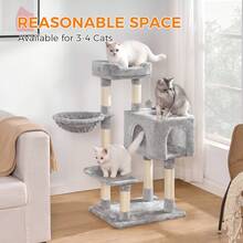 DOGAT Cat Tree With A Height Of 100 Cm, Sisal Scratching Post, Comfortable Hammock, A Removable Bed On Top As A Resting Place And A Replaceable Play Ball For Puppies And Adult Cats - 淺灰色 - 查看 2