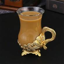 1pc Metal & Glass Design Coffee Cup, Daily Water Drinking Glass, Suitable For Office And Home Use, Exquisite Holiday Gift Back To School
