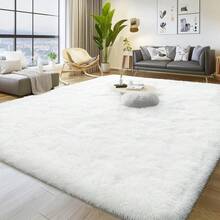 Area Rugs For Living Room, Large Fluffy Cream White Rug For Bedroom, Soft Shag Shaggy Fuzzy Carpets For Boys And Girls Dorm Room Home Decor - Kem Trắng - Xem 2