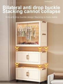 Foldable Transparent 2-Door Children Wardrobe With Drawers, Storage Cabinet Organizer Rack, No Assembly Required
