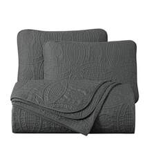 Austin Oversized Bedspread Set 3-Piece Ultrasonic Quilted Soft Lightweight Microfiber Coverlet For All Season - 木炭 - 查看 5