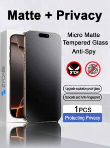 ZYONS Protector de pantalla mate de 1 pieza compatible con iPhone, vidrio templado antiespia opaco, antiespiado, cobertura total, tacto delicado, protección antihuellas, sin oscurecimiento, fácil de instalar, antirrotura, antirreflejo, compatible con iPhone 16E/16 Pro Max/16 Pro/16 Plus/16/15 Pro Max/14 Pro Max/13 Mini/12/11/XS MAX/XR/8+/7 Plus Series, regalo para cumpleaños, familia, amigos, accesorios de teléfono