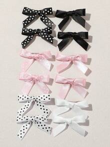 12 件/套女孩发饰夏季纯色、波尔卡圆点、格子、粉红丝带、棕色格子蝴蝶结发夹、Y2K 风格侧刘海发夹适合女孩、返校季、学院风格适合细发和辫子、爪夹、发夹、发夹、发夹、学校用品、蝴蝶结配饰