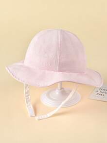 TUTUYA Cappello da sole per bambini con disegno ricamato, cappello a secchiello con ampia tesa per protezione solare, cappello in colore solido minimalista con morbida tesa per bambini - Rosa - Visualizzare 1