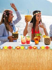 1pc Hawaiian Party Grass Table Skirt Luau Party Tropical Decoration Table Skirt, For Hawaii Themed Summer Beach Birthday Wedding Decor, Camping, Wedding Decor, Outdoor Decor