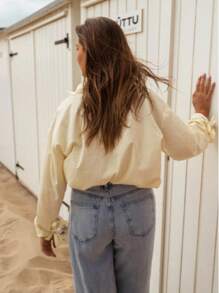 Women Casual Long Sleeve Striped Shirt With Wrist Detail - Lightweight Polyester, Button Collar, Suitable For Spring/Summer/Autumn, Beach Or Outdoor Trips, Pocket Button