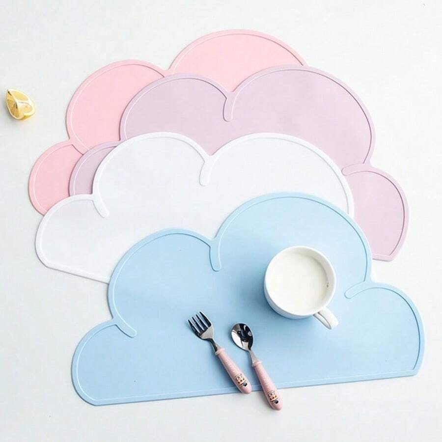1 pièce Tapis de table en forme de nuage en silicone de 19 x 11 pouces avec bords surélevés, tapis antidérapant pour bols et assiettes, convient pour la cuisine et la décoration de la pièce - Multicolore - Voir 1