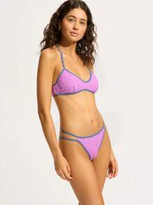 Patchwork Contrasting Color Trim Bowknot Bikini Set