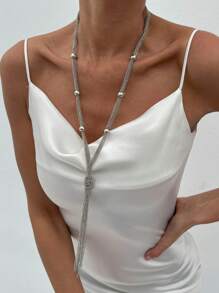 1pc Elegant Chain-Woven Tassel Necklace, Luxury Fashion Wedding Party Women & Couples Versatile Long Necklace Gift