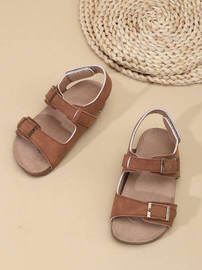 Summer Versatile Kids' PU Leather Roman Sandals With Rear Strap, Woven Soft Breathable Protective Sole Non-Slip Lightweight Sandals