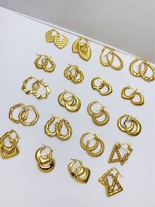 2024年6月12日 随机不锈钢金色方形耳环，简约时尚不对称耳环套装，适合女性日常佩戴和参加派对 - 彩色 - 查看 7