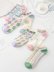 1/5/10 Pairs Women Cute Lace Trim Socks, Ditsy Floral Short Socks, No Show Socks In Fashionable, Sweet Style For Spring, Summer, Autumn - Multicolor - View 4