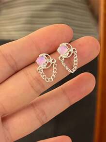 6pcs/Set Stylish Purple Geometric Unicorn, Starry Diamond, Heart & Moon Stud Earrings Set