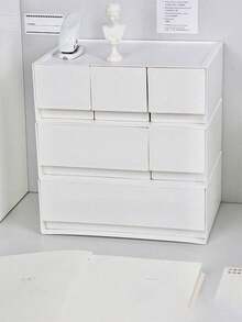 1 Stück Desktop Aufbewahrungsbox für Büromaterial und Kosmetik, weiße Kunststoff Schubladen Organizer Box für Makeup, Schmuck, Büromaterial, stapelbare modulare Aufbewahrung - Weiss - Übersicht 4