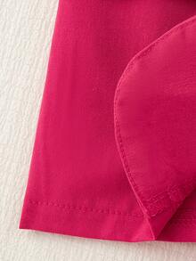 3pcs/Set Baby Girls' Summer Casual Magenta Vest Jacket & Bell-Sleeve Top & Shorts Outfit - Hot Pink - View 10