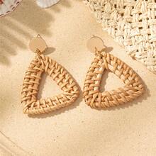1 Pair Handmade Rattan Circle Drop Earrings, Geometric Design, Versatile For Women - Multicolor - View 4