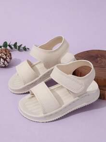 1 Pasang Sandal Datar Bayi Baru Lahir Warna Polos untuk Musim Panas, Sepatu Olahraga Pantai Nyaman dengan Sol Lembut dan Modis - Krem - View 4