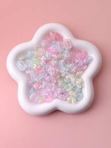 1 包 40 克随机混合 3D 时尚亚克力彩色镀金珠 - 花朵、椭圆形、不对称散珠，适用于 DIY 珠宝、手机链、手链、发饰、包袋材料 - 透明隨機混款異形珠 - 查看 2