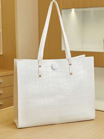 时尚鳄鱼压纹手提包，女士休闲百搭单肩手提包