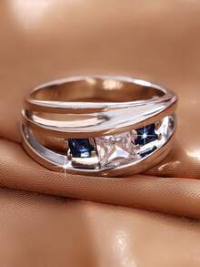 1pc Woman's Geometric Multi-Layer Cubic Zirconia Ring, Wedding Lover's Valentine's Day Gift - Silver - View 2