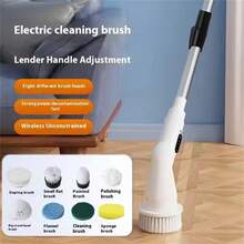 1pc Wireless Electric Rotating Cleaning Brush - USB Rechargeable, 5/8-9pcs Replaceable Brush Heads, Detachable Telescopic Handle, Suitable For Kitchen/Living Room/Bathroom Cleaning, Li-Ion Battery Powered, All-In-One Household Cleaning Tool - Multicolor - View 8