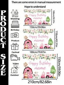 1pc Customizable Cartoon Farm Animals Happy Birthday Banner - Pink Barn Theme, Personalized Name Options For Birthdays And Anniversaries, Great For Photo Booths And Celebrations, Suitable For Porch Decorations, Indoor/Outdoor Celebrations, Anniversaries, Graduation - Versatile Party Backdrop Banner In Three Sizes!
